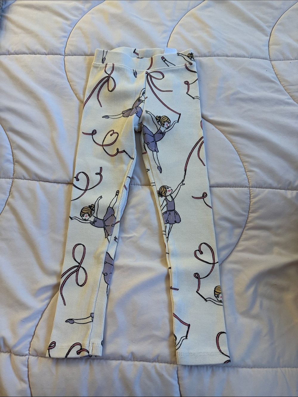 Zara Girls' White Leggings with Purple Ballerina Print
